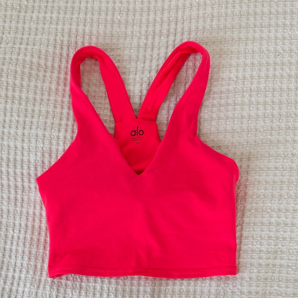 ALO Yoga Neon Pink V-Neck Sports Bra Tank